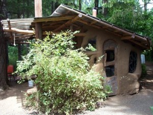 Outdoor cob seating area with fireplace