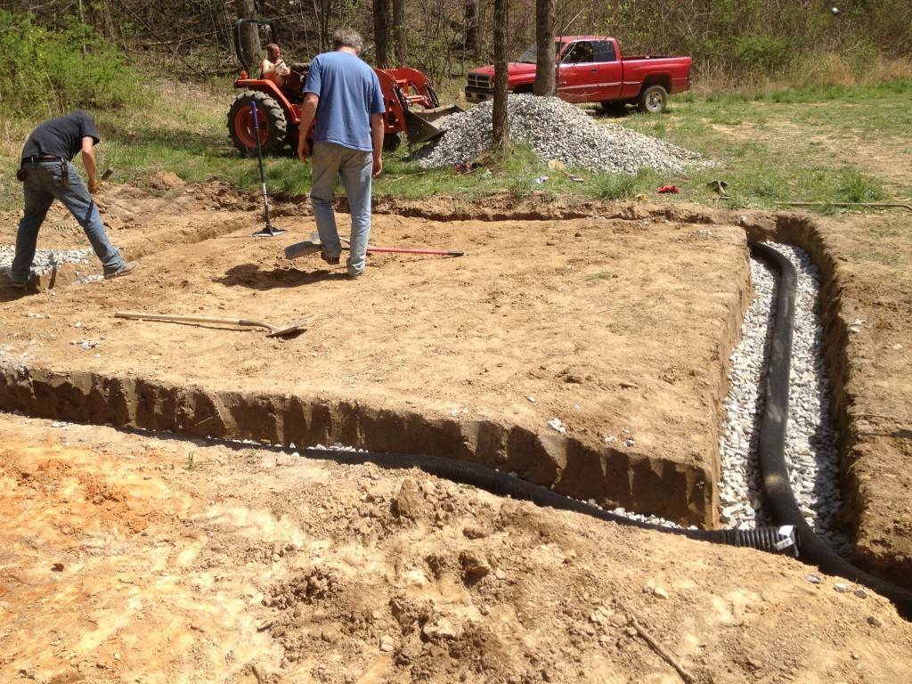 Rubble trench foundation cob house